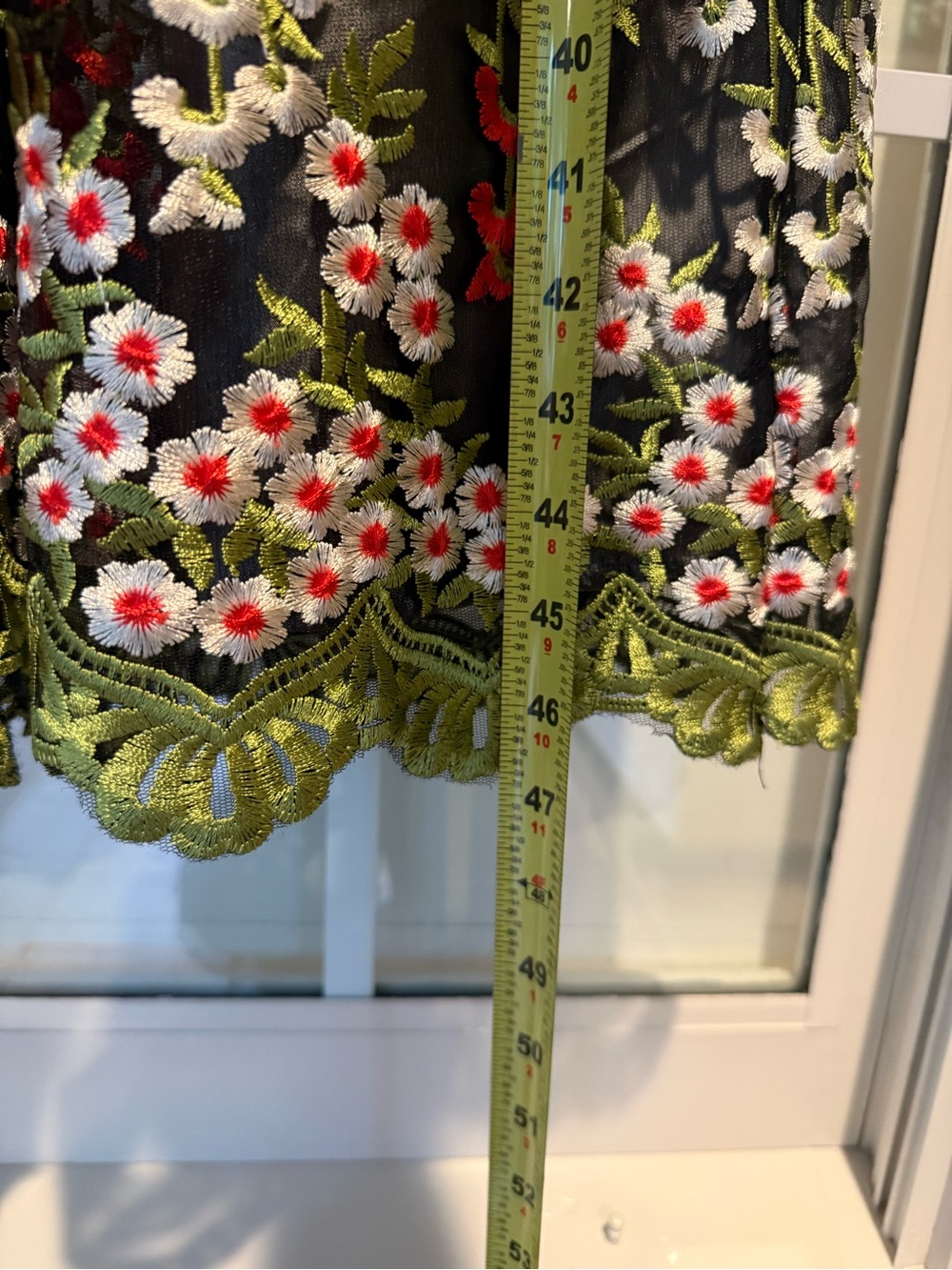 BHLDN Black Midi Dress with Red, White & Green Floral Embroidery and Green Trim - Picture 15 of 15